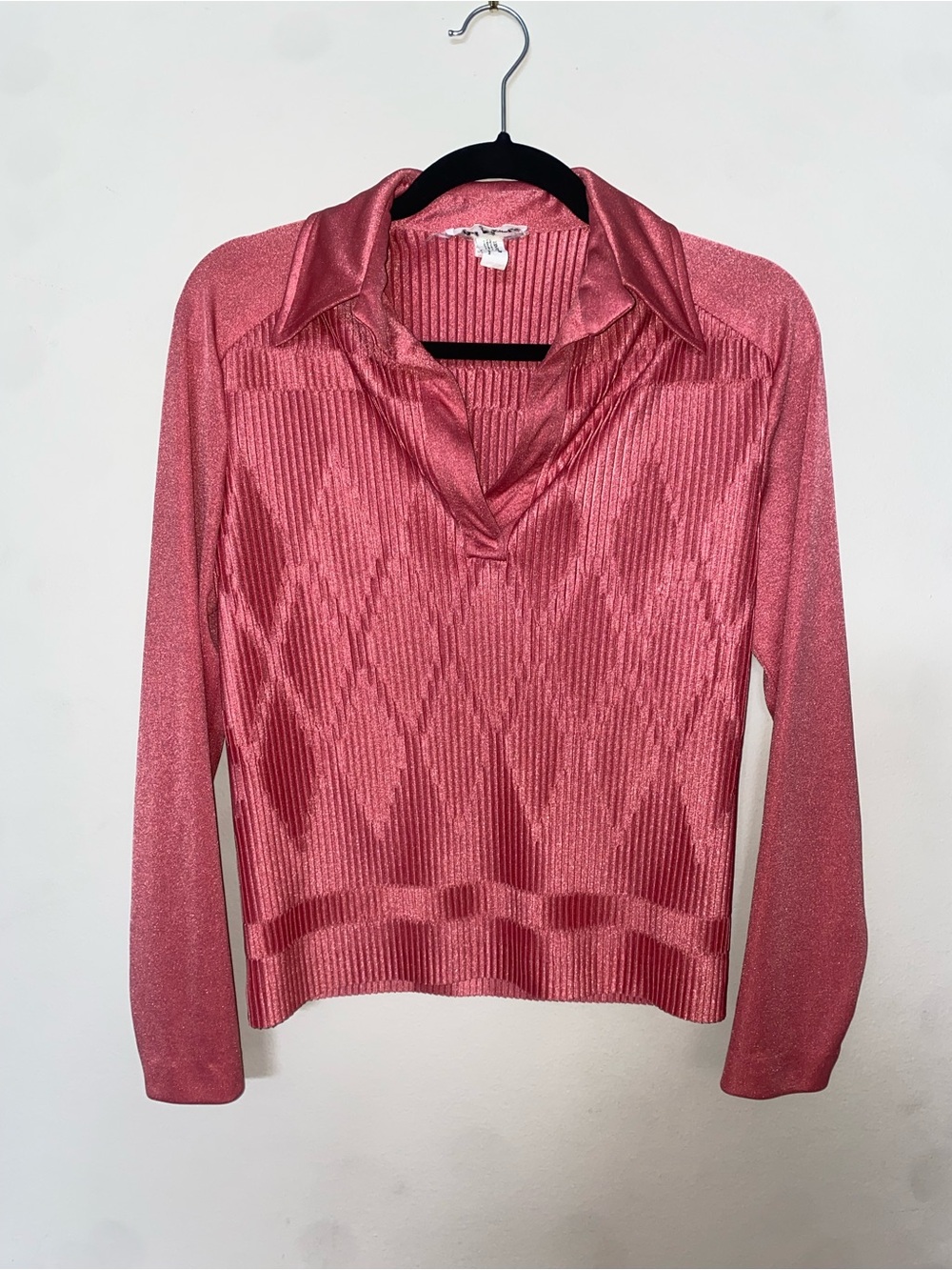 Vintage 70s Rose Pink V-Neck Blouse